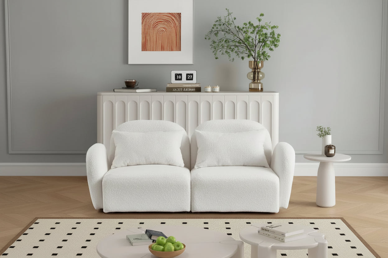 Living Room Furniture Lazy Sofa Loveseat Teddy Fabric White