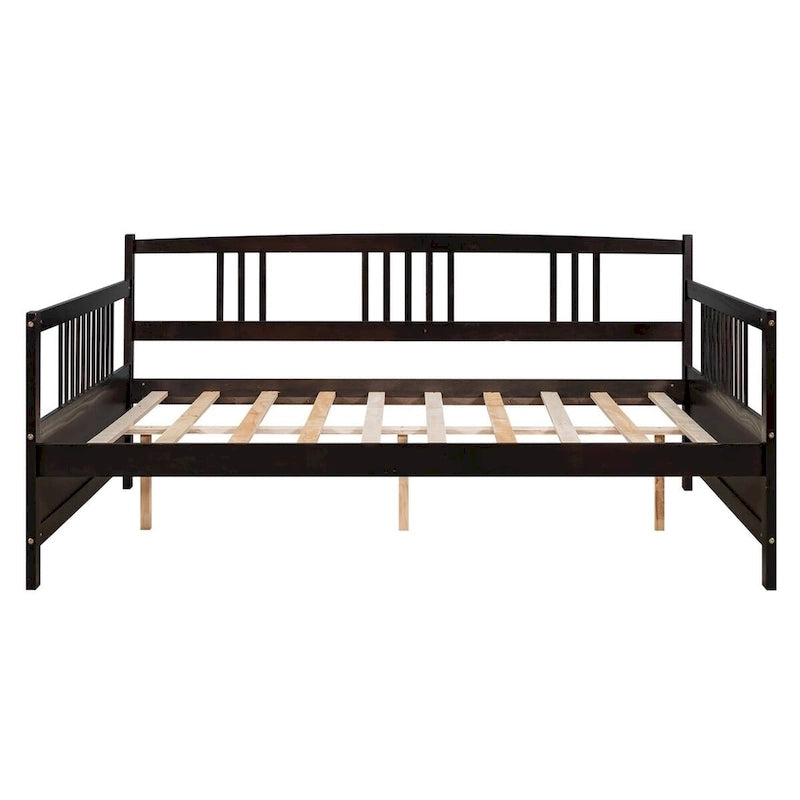 Lit Plateforme 10 pouces Mid-Century, en bois massif et supports métalliques, brun rustique