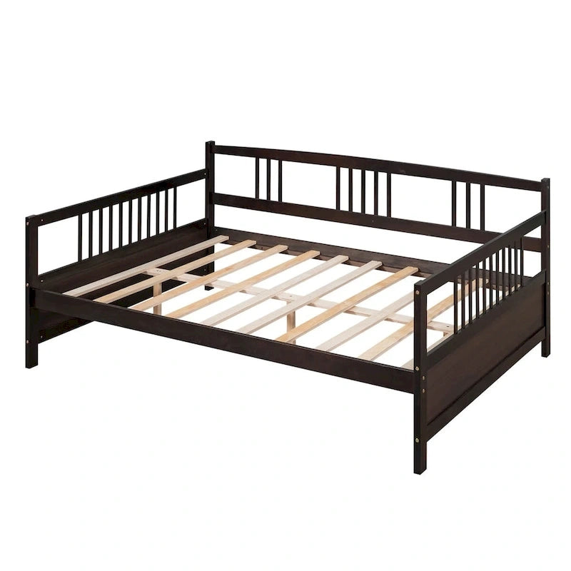 Lit Plateforme 10 pouces Mid-Century, en bois massif et supports métalliques, brun rustique