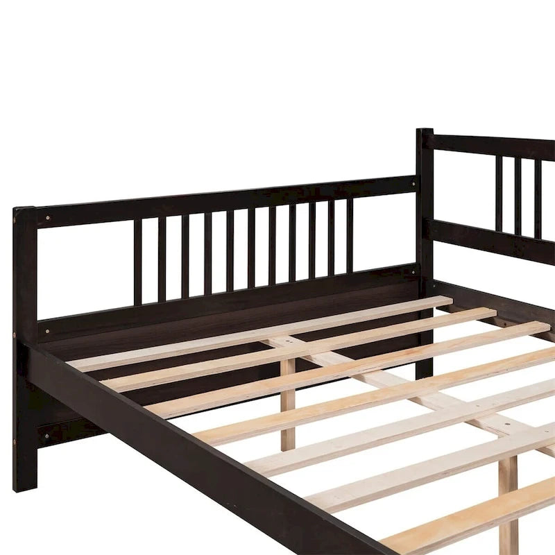 Lit Plateforme 10 pouces Mid-Century, en bois massif et supports métalliques, brun rustique