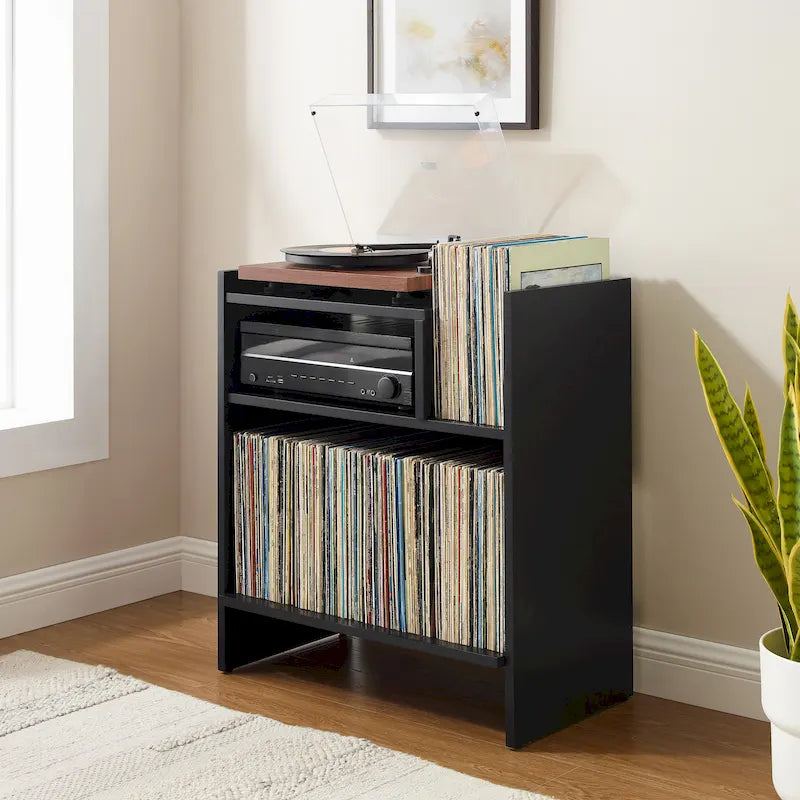 Meuble tourne-disque avec rangement à feuillets, peut contenir 200 disques, style Mid-Century