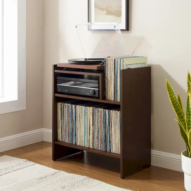 Meuble tourne-disque avec rangement à feuillets, peut contenir 200 disques, style Mid-Century