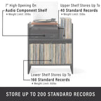 Meuble tourne-disque avec rangement à feuillets, peut contenir 200 disques, style Mid-Century