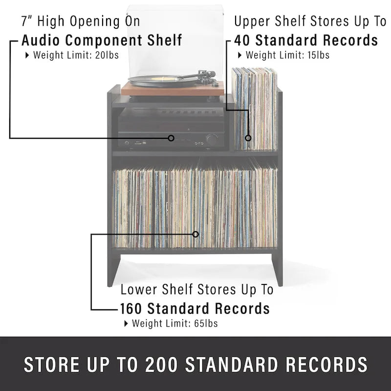 Meuble tourne-disque avec rangement à feuillets, peut contenir 200 disques, style Mid-Century