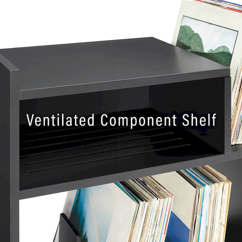 Meuble tourne-disque avec rangement à feuillets, peut contenir 200 disques, style Mid-Century