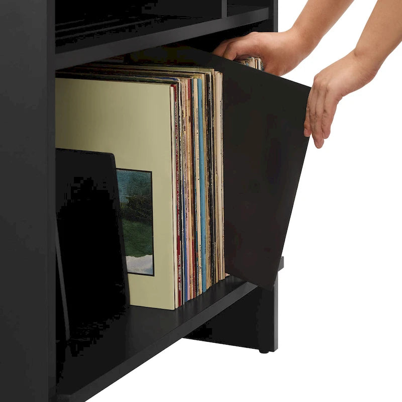 Meuble tourne-disque avec rangement à feuillets, peut contenir 200 disques, style Mid-Century