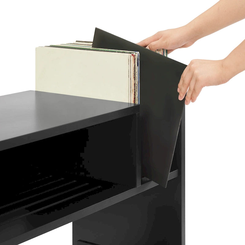 Meuble tourne-disque avec rangement à feuillets, peut contenir 200 disques, style Mid-Century