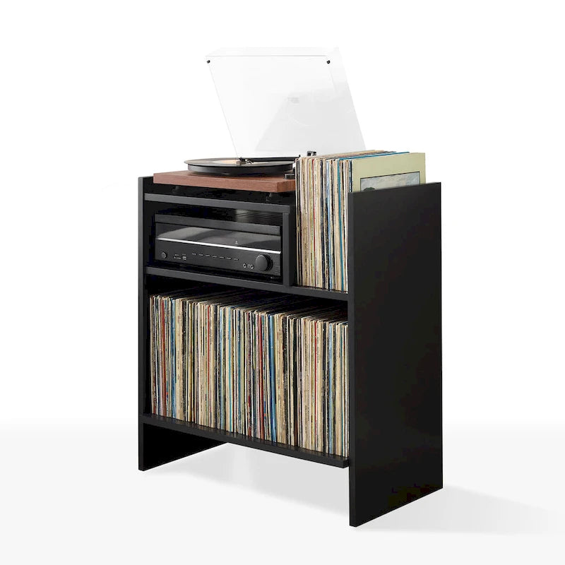 Meuble tourne-disque avec rangement à feuillets, peut contenir 200 disques, style Mid-Century