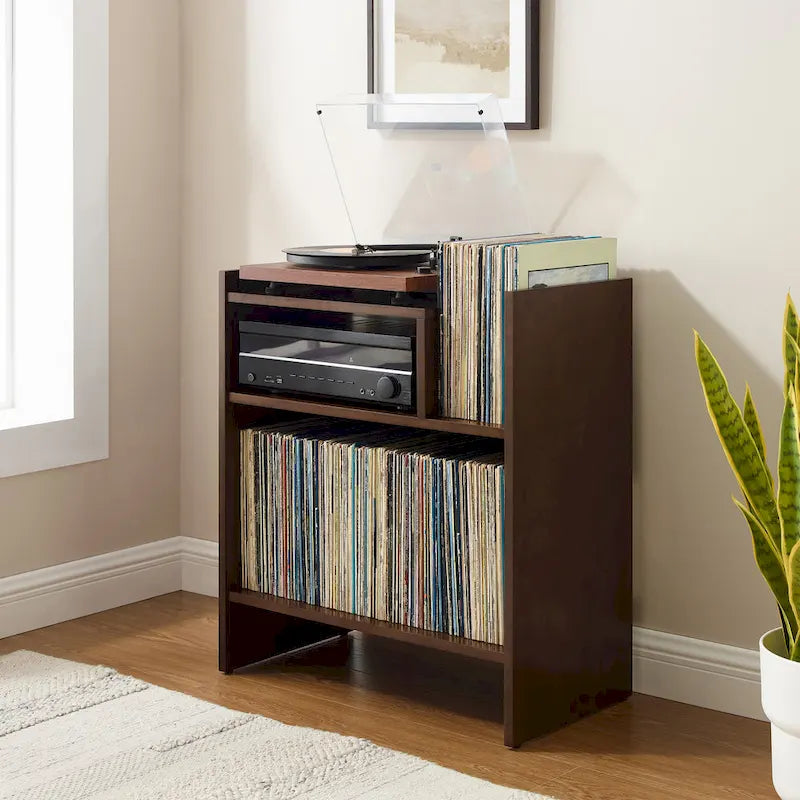 Meuble tourne-disque avec rangement à feuillets, peut contenir 200 disques, style Mid-Century