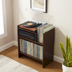 Meuble tourne-disque avec rangement à feuillets, peut contenir 200 disques, style Mid-Century