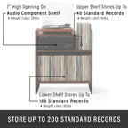 Meuble tourne-disque avec rangement à feuillets, peut contenir 200 disques, style Mid-Century