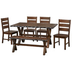 Ensemble de salle à manger de style ferme 6 pièces en bois d'hévéa massif avec banc, fini noyer, style à bords naturels