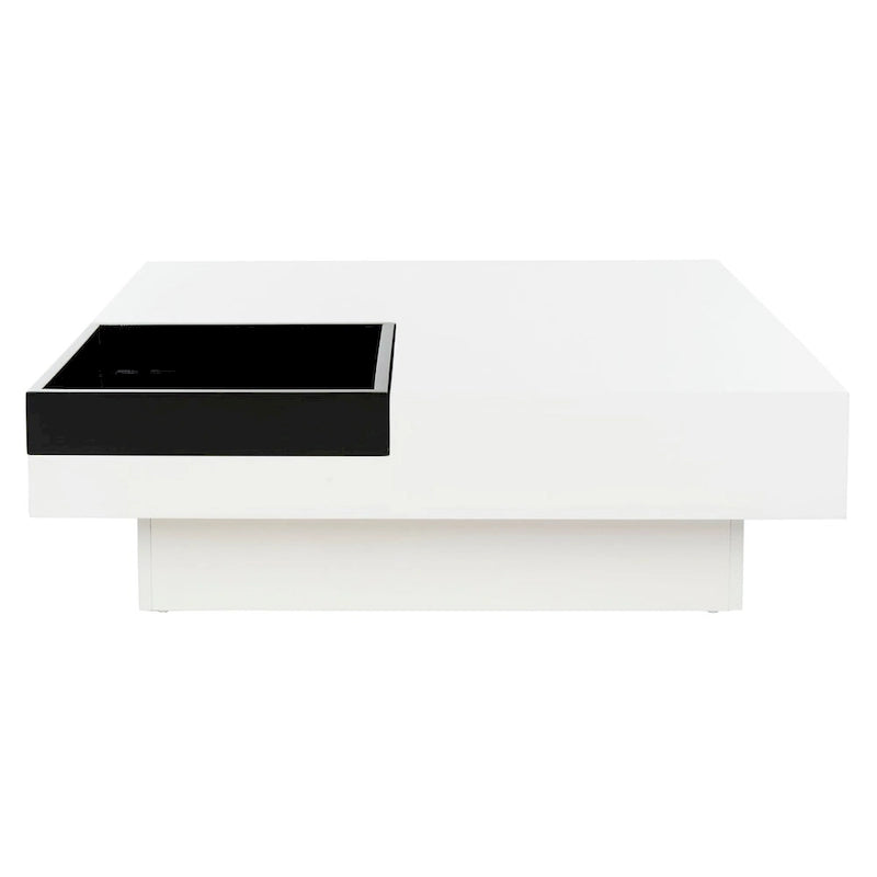 Table basse laquée blanche de style Mid-Century avec plateau noir, 89x89x30 cm