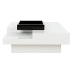 Table basse laquée blanche de style Mid-Century avec plateau noir, 89x89x30 cm