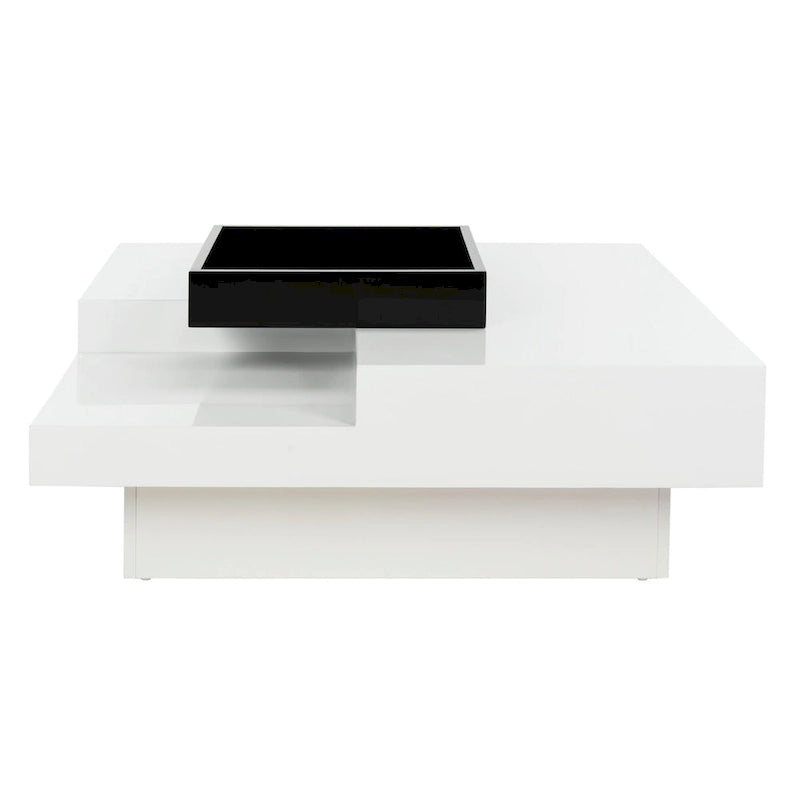 Table basse laquée blanche de style Mid-Century avec plateau noir, 89x89x30 cm