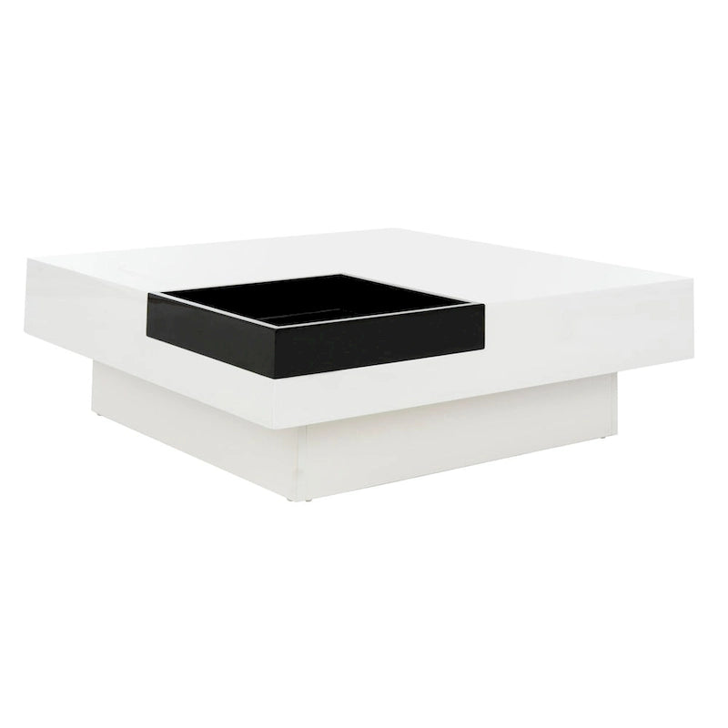 Table basse laquée blanche de style Mid-Century avec plateau noir, 89x89x30 cm
