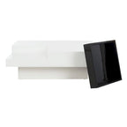 Table basse laquée blanche de style Mid-Century avec plateau noir, 89x89x30 cm