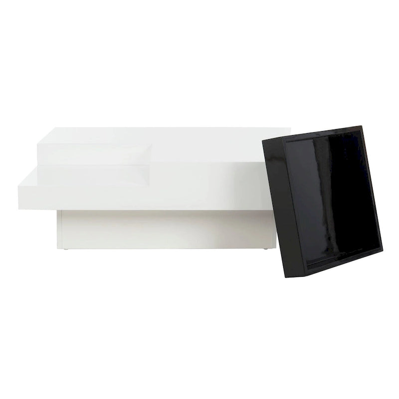 Table basse laquée blanche de style Mid-Century avec plateau noir, 89x89x30 cm