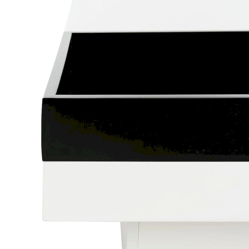 Table basse laquée blanche de style Mid-Century avec plateau noir, 89x89x30 cm