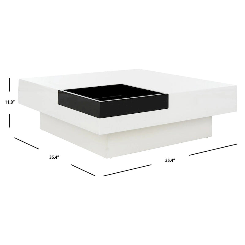 Table basse laquée blanche de style Mid-Century avec plateau noir, 89x89x30 cm