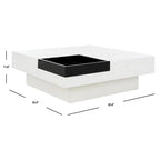 Table basse laquée blanche de style Mid-Century avec plateau noir, 89x89x30 cm