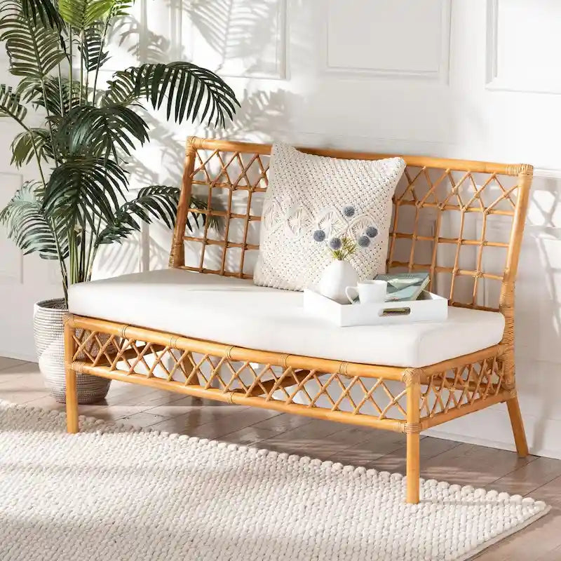 Banc de salle à manger en rotin miel style bohème moderne – Fabriqué à la main en Indonésie