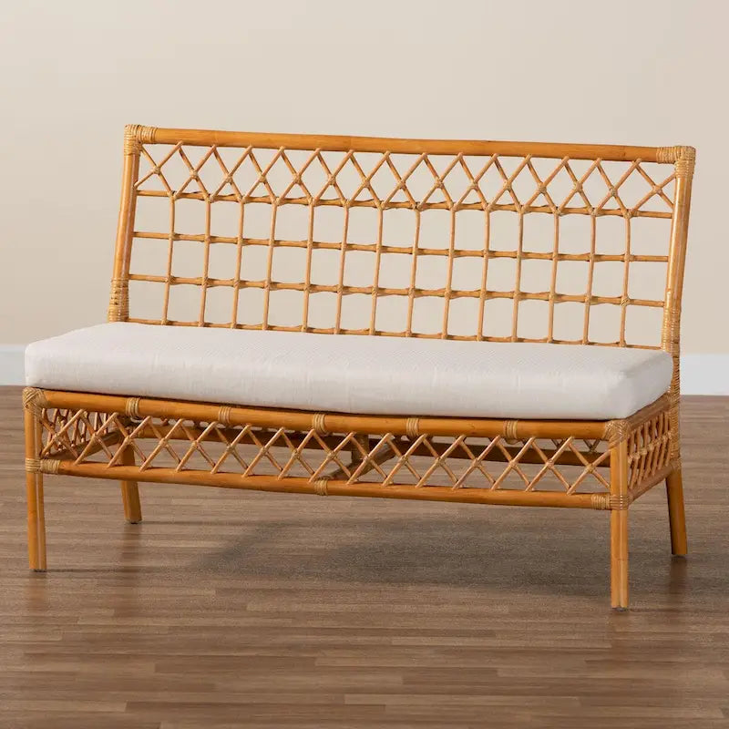 Banc de salle à manger en rotin miel style bohème moderne – Fabriqué à la main en Indonésie
