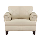 Fauteuil d'appoint 38" en cuir pleine fleur crème avec surpiqûres géométriques et structure en bois massif