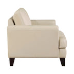 Fauteuil d'appoint 38" en cuir pleine fleur crème avec surpiqûres géométriques et structure en bois massif