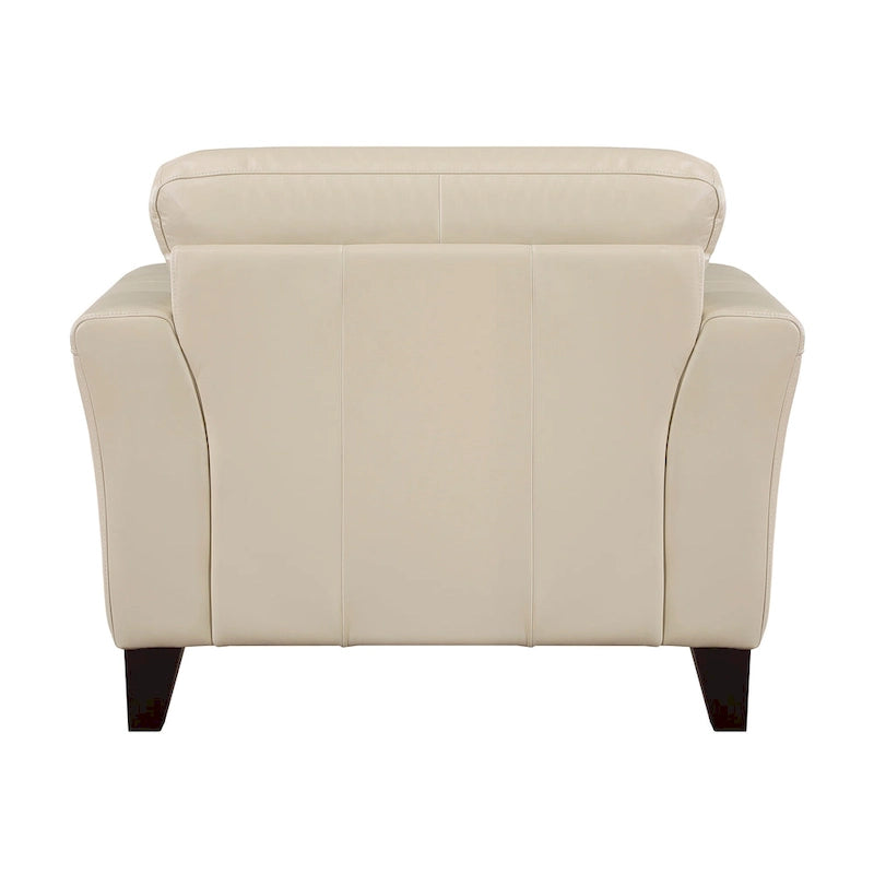 Fauteuil d'appoint 38" en cuir pleine fleur crème avec surpiqûres géométriques et structure en bois massif