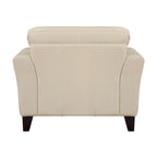 Fauteuil d'appoint 38" en cuir pleine fleur crème avec surpiqûres géométriques et structure en bois massif