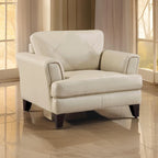 Fauteuil d'appoint 38" en cuir pleine fleur crème avec surpiqûres géométriques et structure en bois massif