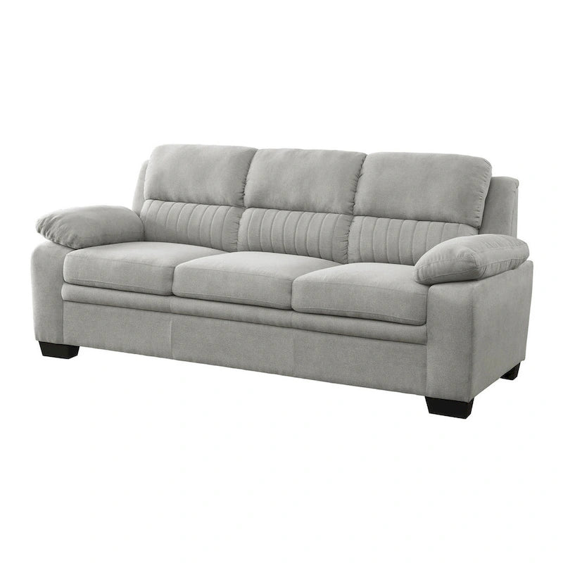 Canapé gris en polyester texturé de 80 pouces – Capitonnage canal et support à ressorts ensachés