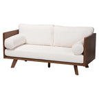Canapé Bouclé Mid-Century, silhouette Tuxedo, coussins de dossier amovibles