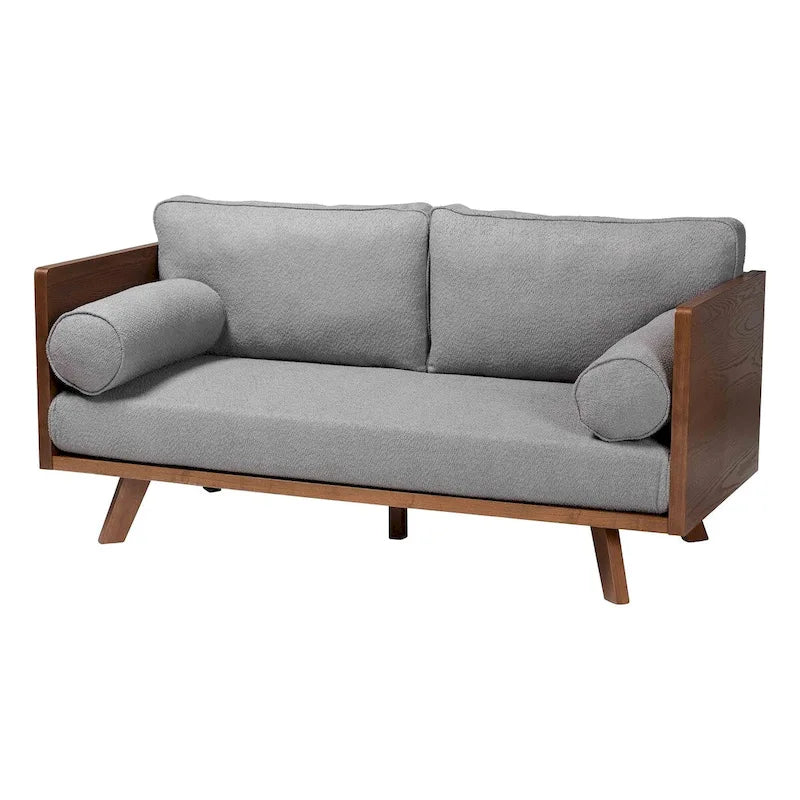 Canapé Bouclé Mid-Century, silhouette Tuxedo, coussins de dossier amovibles