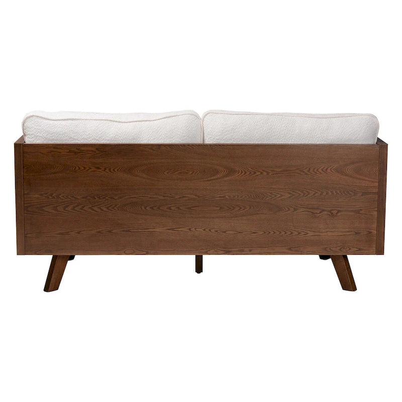 Canapé Bouclé Mid-Century, silhouette Tuxedo, coussins de dossier amovibles