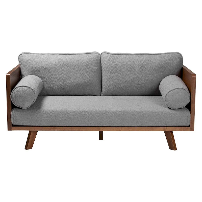 Canapé Bouclé Mid-Century, silhouette Tuxedo, coussins de dossier amovibles