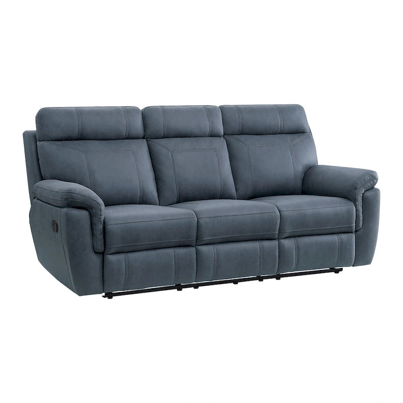 Canapé inclinable double en microfibre bleue de 85 pouces avec console et porte-gobelets