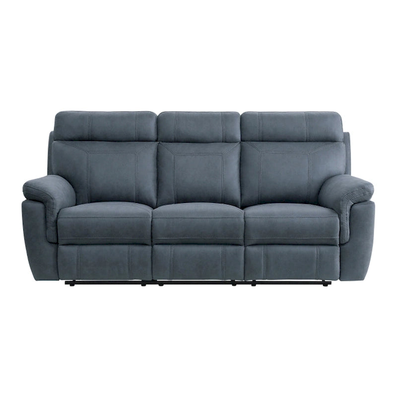 Canapé inclinable double en microfibre bleue de 85 pouces avec console et porte-gobelets