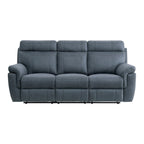 Canapé inclinable double en microfibre bleue de 85 pouces avec console et porte-gobelets