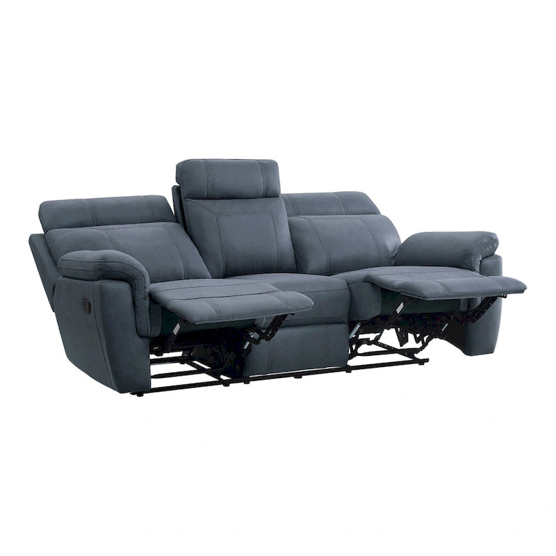 Canapé inclinable double en microfibre bleue de 85 pouces avec console et porte-gobelets