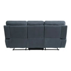 Canapé inclinable double en microfibre bleue de 85 pouces avec console et porte-gobelets