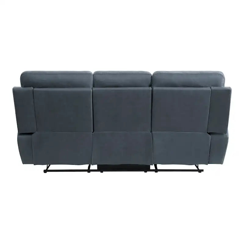 Canapé inclinable double en microfibre bleue de 85 pouces avec console et porte-gobelets