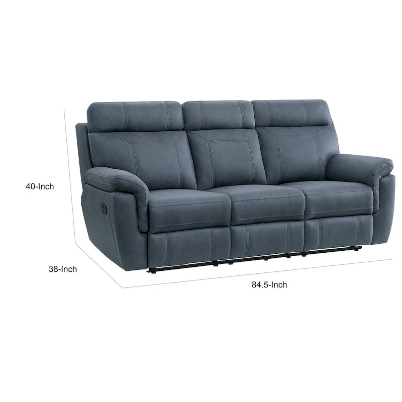 Canapé inclinable double en microfibre bleue de 85 pouces avec console et porte-gobelets