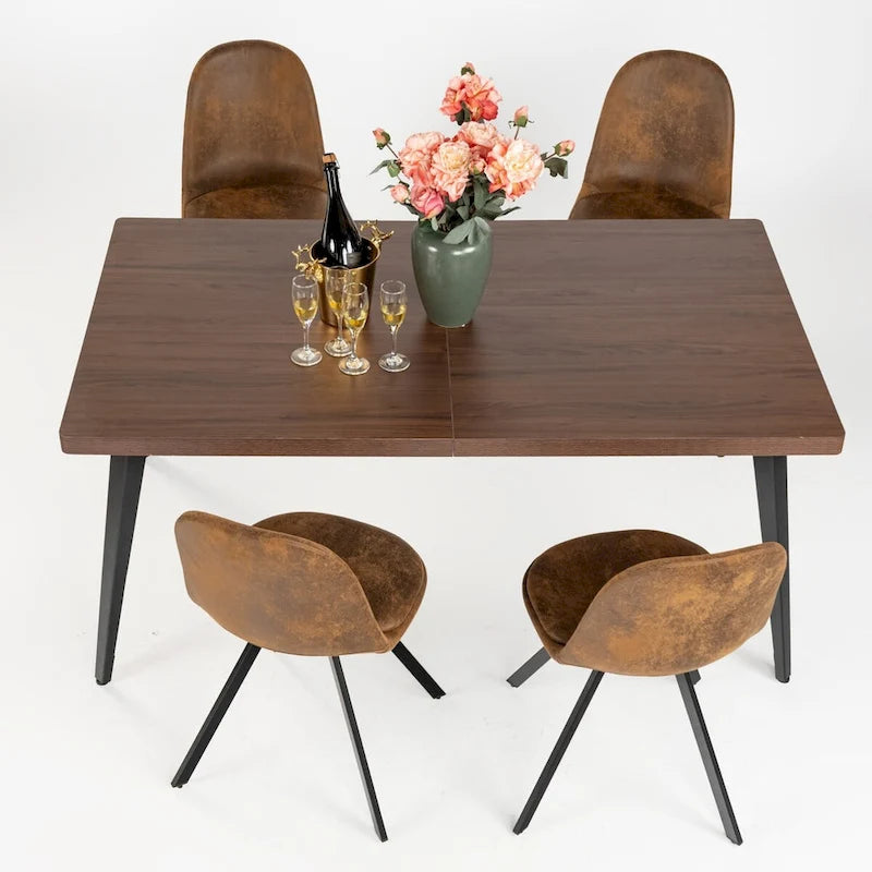Table à manger rectangulaire de 160 cm pour 4 à 6 personnes, plateau en bois et pieds en métal