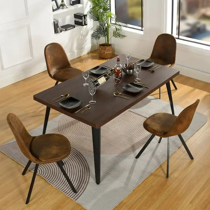 Table à manger rectangulaire de 160 cm pour 4 à 6 personnes, plateau en bois et pieds en métal