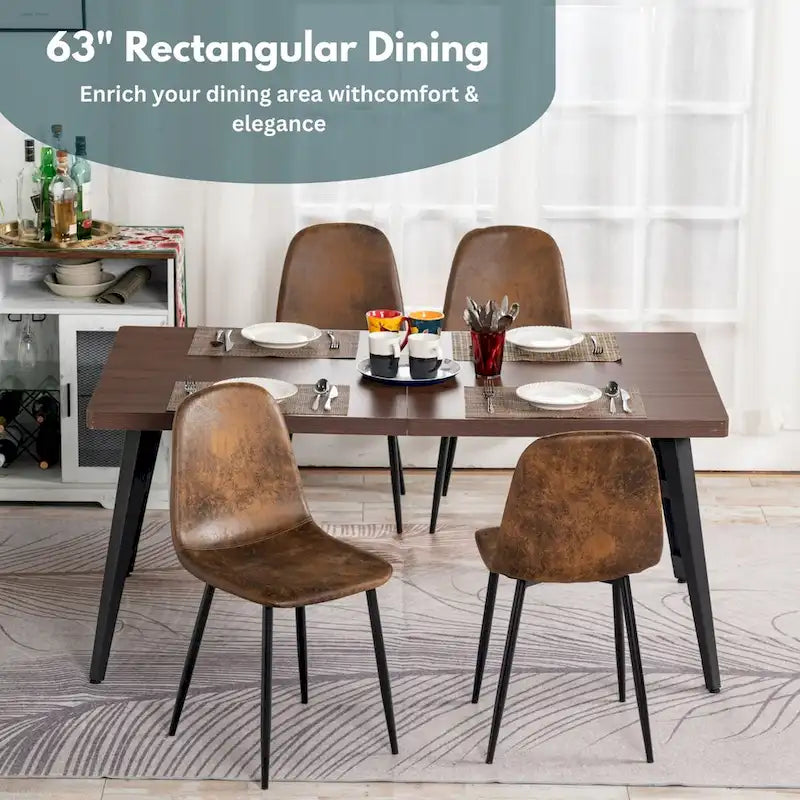 Table à manger rectangulaire de 160 cm pour 4 à 6 personnes, plateau en bois et pieds en métal