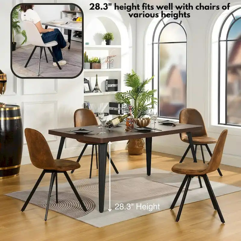 Table à manger rectangulaire de 160 cm pour 4 à 6 personnes, plateau en bois et pieds en métal