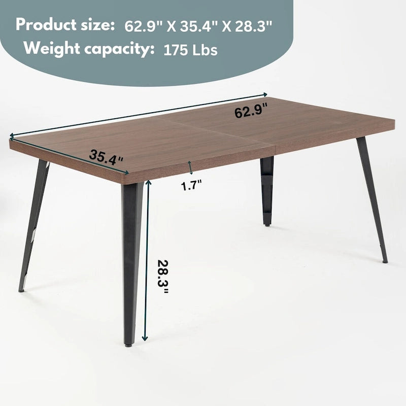 Table à manger rectangulaire de 160 cm pour 4 à 6 personnes, plateau en bois et pieds en métal
