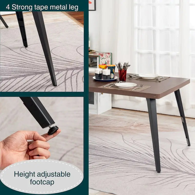 Table à manger rectangulaire de 160 cm pour 4 à 6 personnes, plateau en bois et pieds en métal